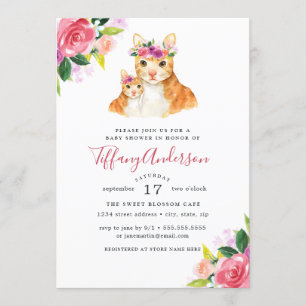 Baby-Shower-Blumen Süße Mama und Babykatze Einladung