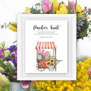Baby Shower Blumenwagen - Schnuller Jagd Spiel Poster