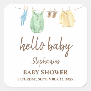 Baby Shower Boho Kleiderlinie Hallo Baby Quadratischer Aufkleber
