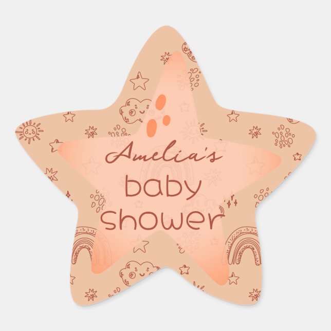 Baby Shower Boho Peachy Weather Stern-Aufkleber (Vorderseite)