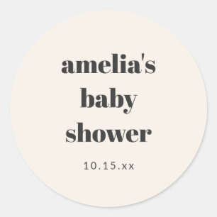 Baby-Shower-Bold-Retro-Elfenbein-Personalisierter- Runder Aufkleber