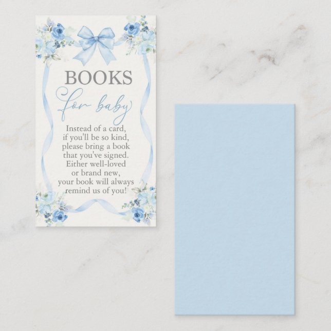 Baby Shower Books for Baby Card with bow Begleitkarte (Vorne/Hinten)