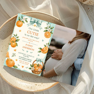 Baby-Shower-Botanik Orange Little Cutie Foto Einladung