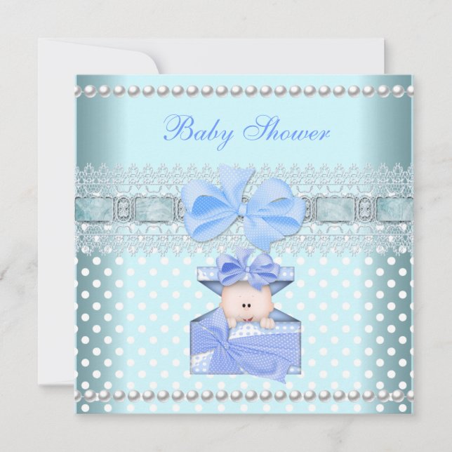 Baby Shower Boy Baby Blue Gift Pearl Lace Spot Einladung (Vorderseite)