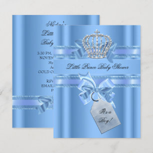 Baby Shower Boy Baby Blue Little Prince Crown Bow Einladung