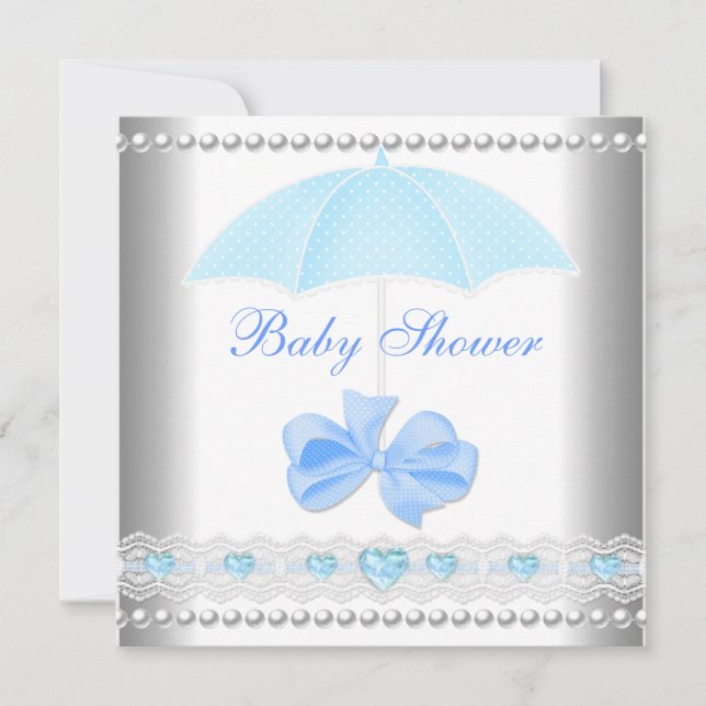 Baby Shower Boy Baby Blue Umbrella Einladung (Vorderseite)