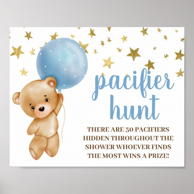 Baby Shower Boy Bear Schnuller Jagdzeichen Poster (Vorne)