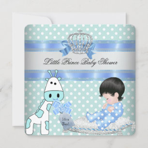Baby Shower Boy Blue Aquamarin Crown Giraffe Einladung