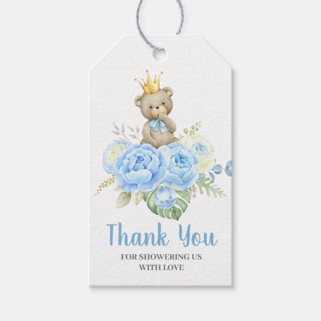 Baby Shower Boy Blue Bear Geschenkanhänger (Vorderseite)