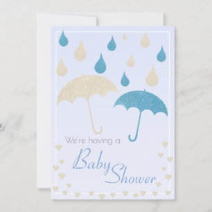 Baby Shower Boy Blue Gradient Glitzer Umbrellas Einladung
