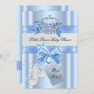 Baby Shower Boy Blue Little Prince Crown 3a Einladung