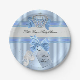Baby Shower Boy Blue Little Prince Crown 3a Pappteller