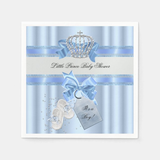 Baby Shower Boy Blue Little Prince Crown 3a Serviette (Vorderseite)