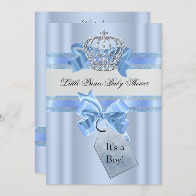 Baby Shower Boy Blue Little Prince Crown 5 x 7 Einladung (Vorne/Hinten)