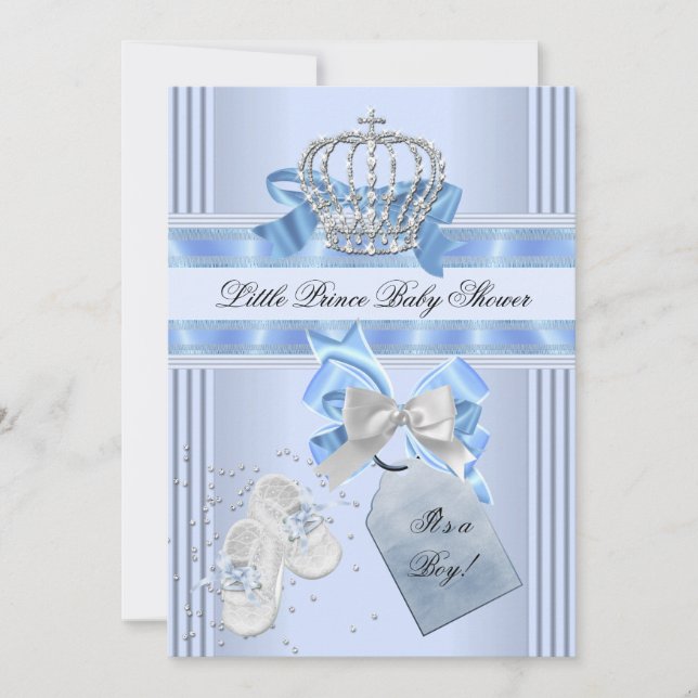 Baby Shower Boy Blue Little Prince Crown 5a Einladung (Vorderseite)