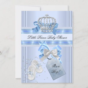 Baby Shower Boy Blue Little Prince Crown 5a Einladung