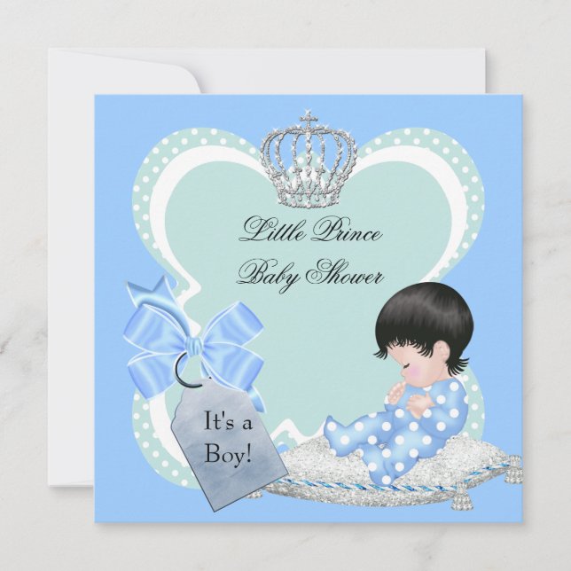 Baby Shower Boy Blue Little Prince Crown Einladung (Vorderseite)