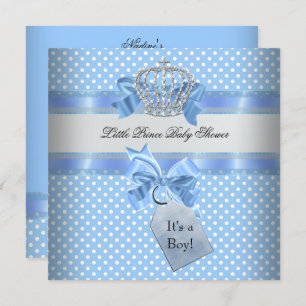 Baby Shower Boy Blue Little Prince Crown Einladung