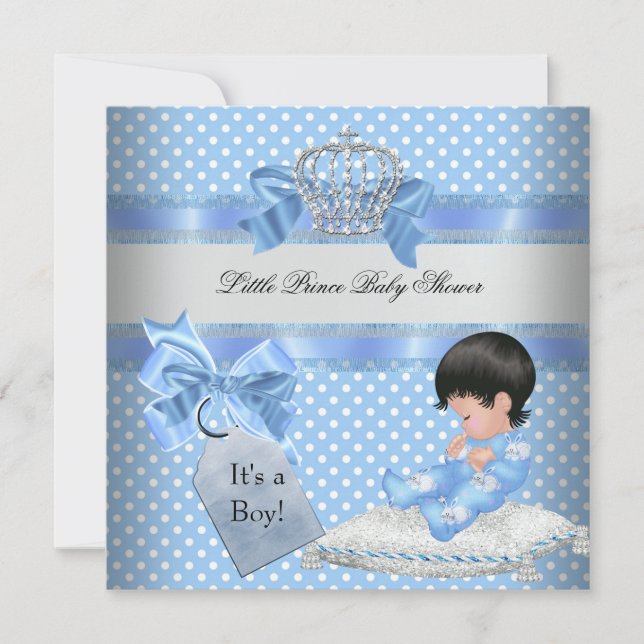 Baby Shower Boy Blue Little Prince Crown Einladung (Vorderseite)