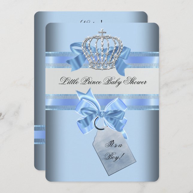 Baby Shower Boy Blue Little Prince Crown Einladung (Vorne/Hinten)