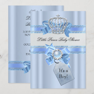 Baby Shower Boy Blue Little Prince Crown NEU Einladung