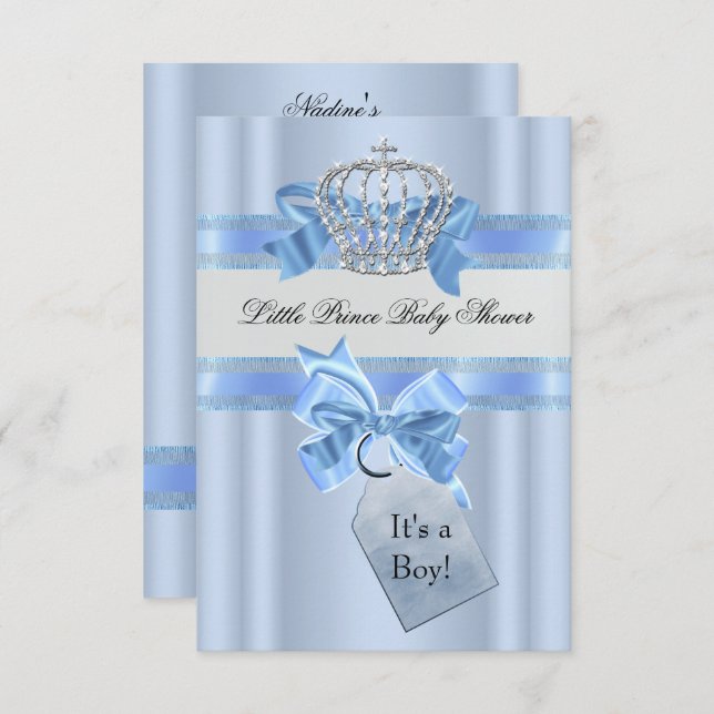 Baby Shower Boy Blue Little Prince Crown SML Einladung (Vorne/Hinten)