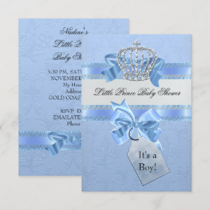 Baby Shower Boy Blue Little Prince Crown SML Einladung
