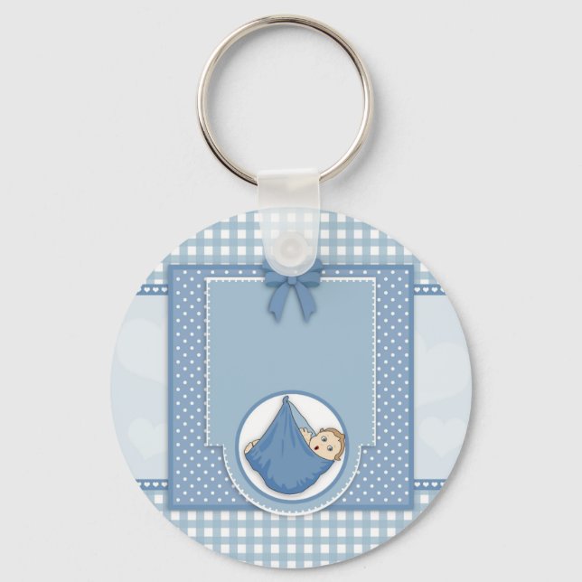 Baby Shower Boy Blue Pattern Party Kinderzimmer Ar Schlüsselanhänger (Vorderseite)