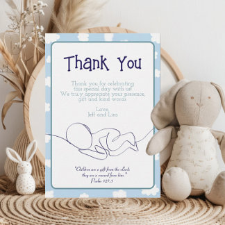 Baby Shower Boy Blue Sky Wolken und Bible Verse Dankeskarte
