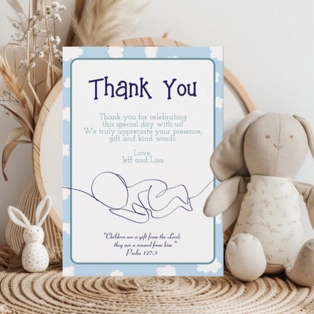 Baby Shower Boy Blue Sky Wolken und Bible Verse Dankeskarte (Von Creator hochgeladen)