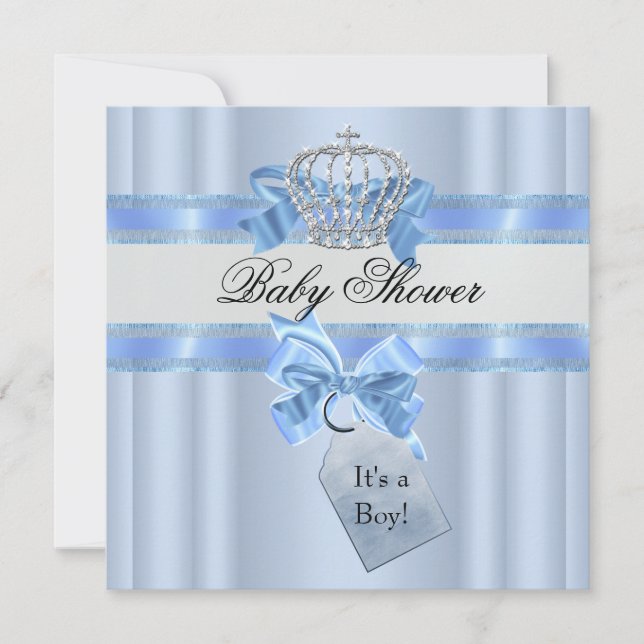 Baby Shower Boy Blue White Prince Crown Einladung (Vorderseite)