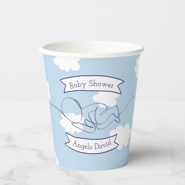 Baby Shower Boy Cloud Thema Blue Sky Pappbecher (Vorderseite)