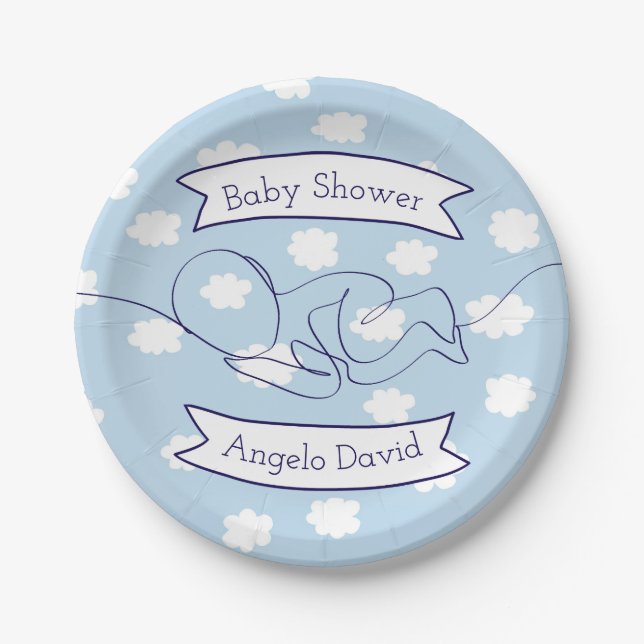 Baby Shower Boy Cloud Thema Blue Sky Pappteller (Vorderseite)