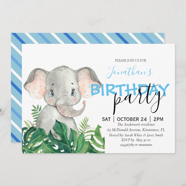 Baby Shower Boy Elephant Einladung (Vorne/Hinten)