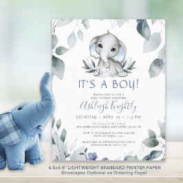 Baby Shower Boy Elephant Watercolor Budget Einladu