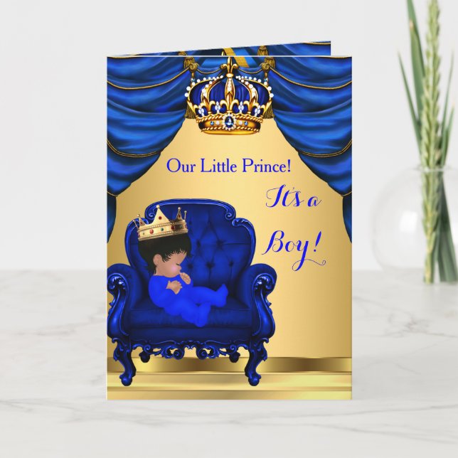 Baby Shower Boy Little Prince Royal Blue geklappt Einladung (Vorderseite)
