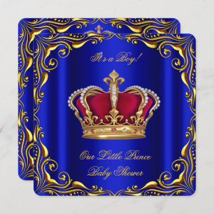 Baby Shower Boy Little Prince Royal Blue Red Gold Einladung