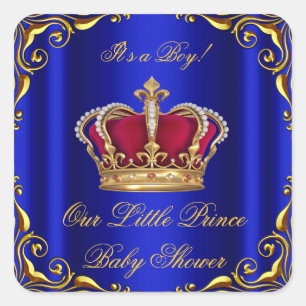 Baby Shower Boy Little Prince Royal Blue Red Gold Quadratischer Aufkleber