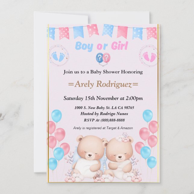 Baby shower boy or girl invitation einladung (Vorderseite)