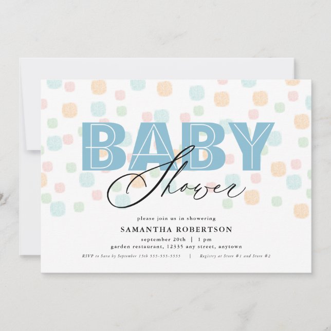 Baby Shower Boy Pastel Dots Einladung (Vorderseite)