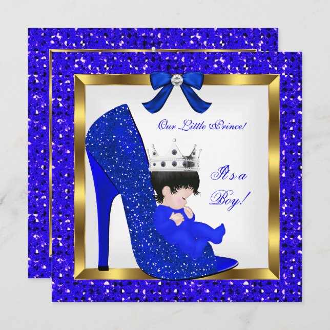Baby Shower Boy Prince Royal Blue Shoe Einladung (Vorne/Hinten)