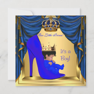 Baby Shower Boy Prince Royal Blue Shoe Gold Einladung