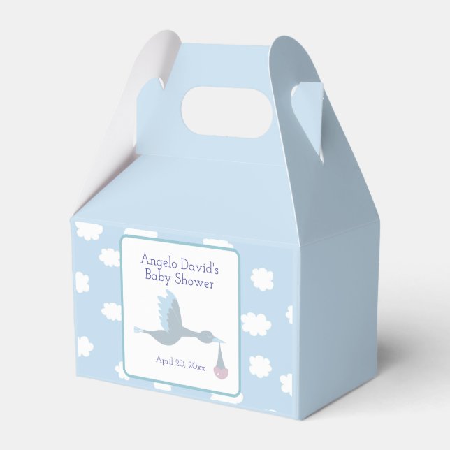Baby Shower Boy Stork mit Blue Sky und Wolken Geschenkschachtel (Vorderseite)