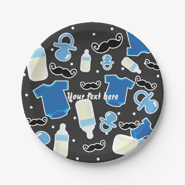 Baby Shower Boy Things Blue & Gray Modern Pappteller (Vorderseite)
