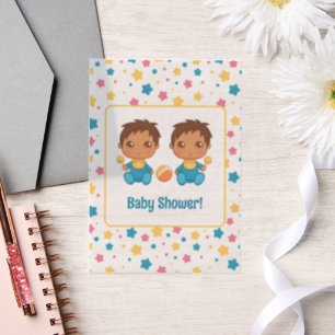 Baby Shower Boy Twins Stars Dunkle Beilage