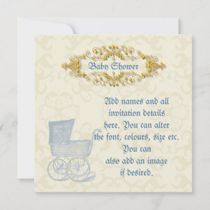 Baby Shower Boy - Verzierter goldblauer Kinderwage Einladung