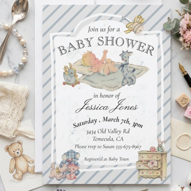 Baby Shower Boy Vintag gestopfte Tiere Einladung (Von Creator hochgeladen)
