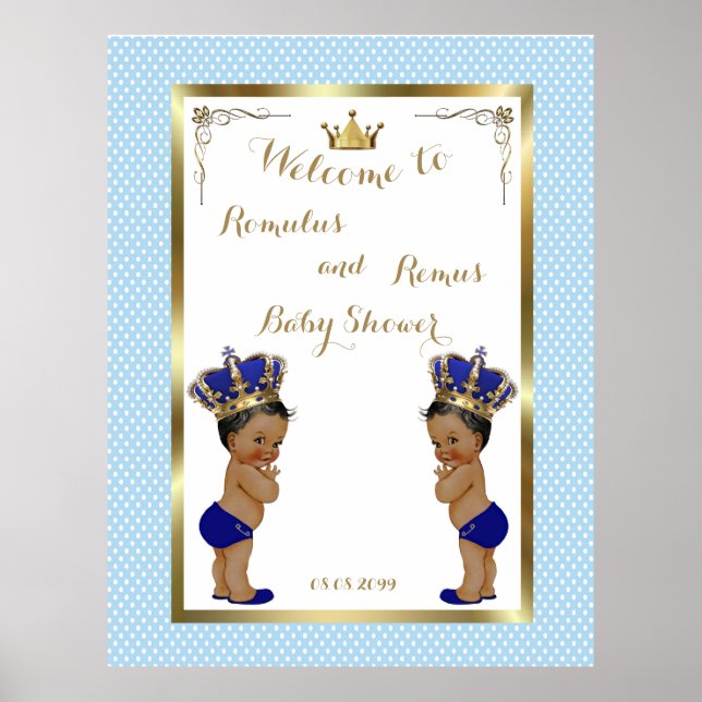 Baby Shower Boys TWINS, blau, elegant,40x52 300pp Poster (Vorne)