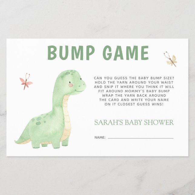 Baby Shower Bump Game Niedlich Green Dinosaurier Flyer (Vorne)