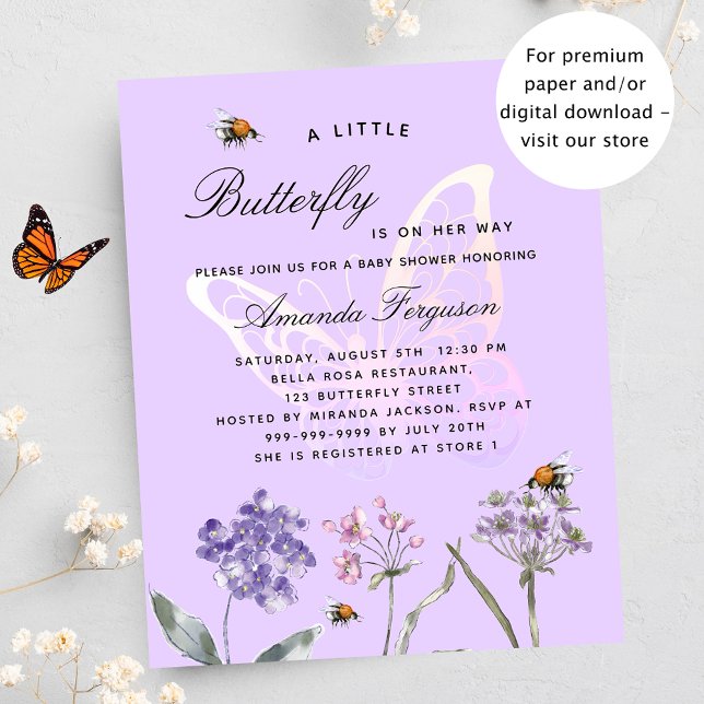 Baby Shower butterfly violet budget invitation (Von Creator hochgeladen)